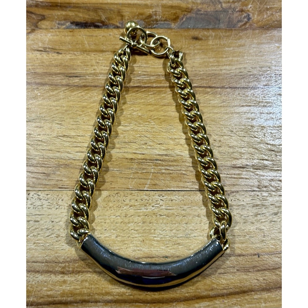 VTG Anne Klein Gold Tone Silver Chunky Runway Necklace Collar Choker Signed
